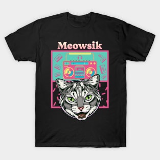 Retro Meowsik-Cat and Music lovers- T-Shirt